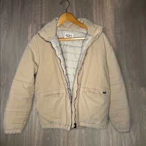 Roxy Cream Corduroy Puffer Jacket Size Small Warm Winter Coat